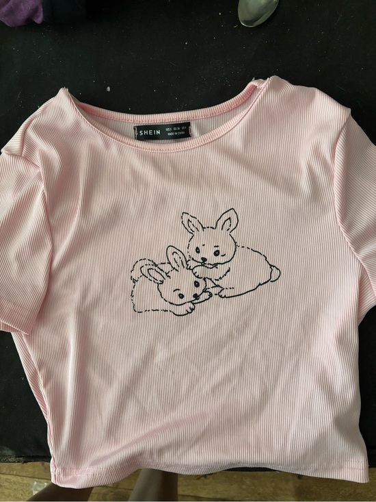 SHEIN Tops - SHEIN Pink Ribbed Tee with Cute Puppy Outline